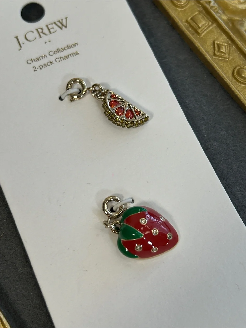 J. Crew Gold-Tone Charm Set with Red and Black Enamel Accents